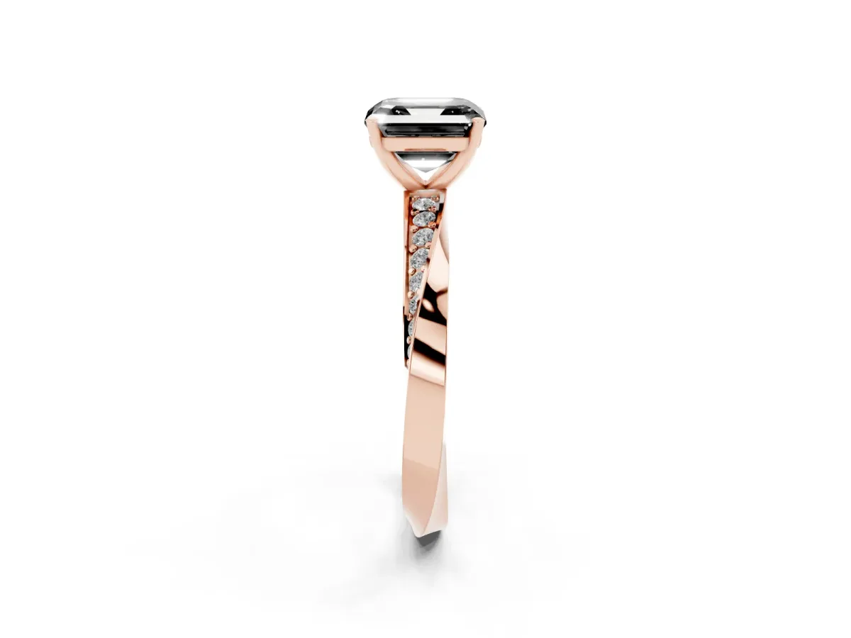 Fancy Black Asscher Cut Diamond Engagement Ring with Side Stone Accents and Four-Prong Setting Rose gold