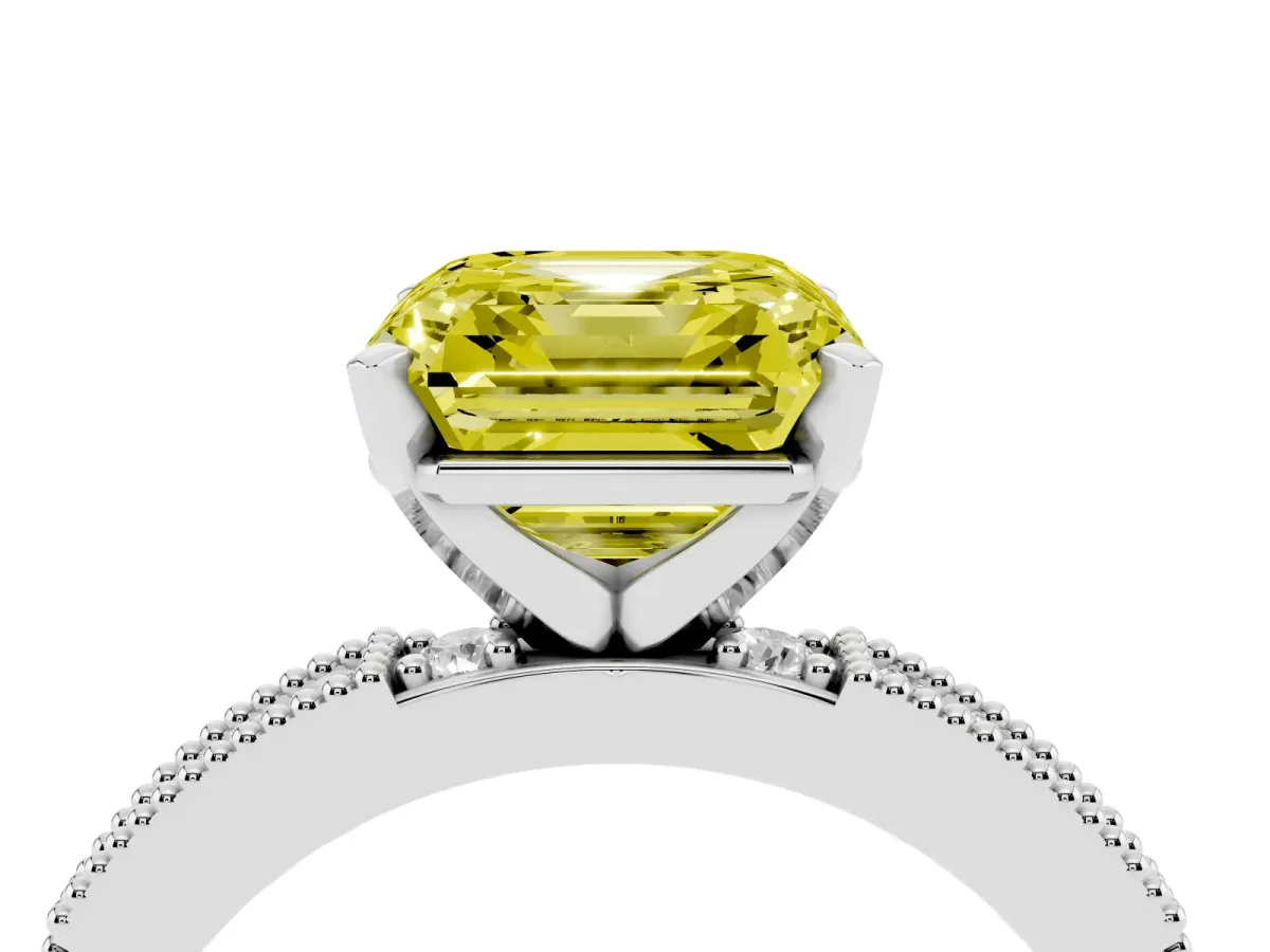 Fancy Yellow Asscher Cut Solitaire with Pavé Band and Four-Prong Setting Silver