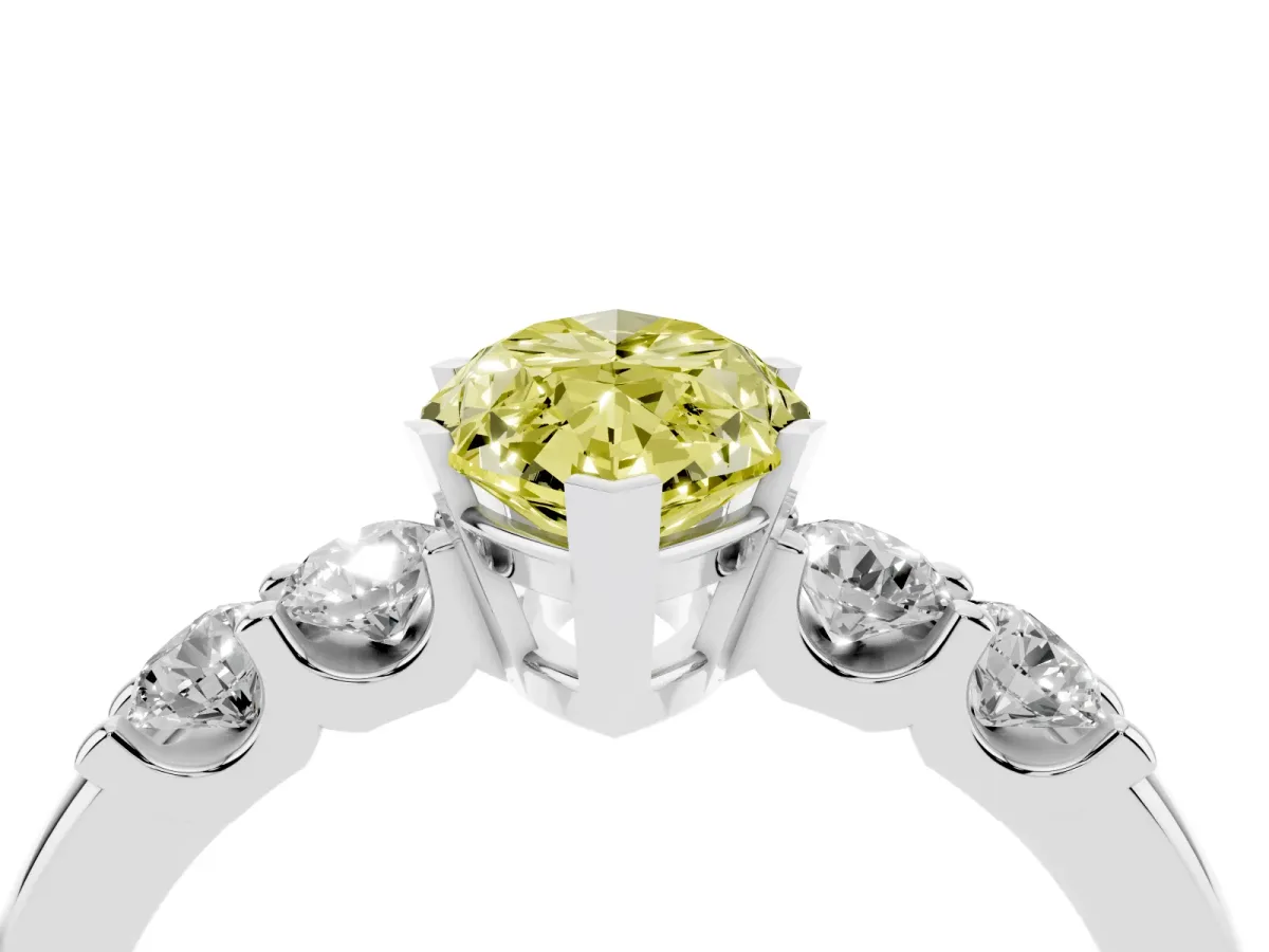 Fancy Yellow Marquise Cut Brilliant Cut Diamond Five-Stone Prong Set Engagement Ring with Channel Band Silver