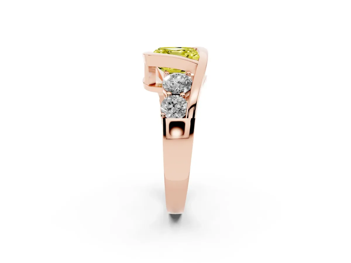 Fancy Yellow Bezel Set Asscher Cut Diamond Bypass Ring with Round Accents Rose gold