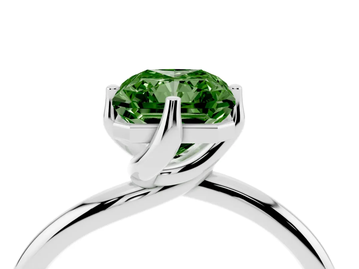 Fancy Green Radiant Cut Diamond Solitaire Engagement Ring with Four-Prong Setting and Classic Band Silver