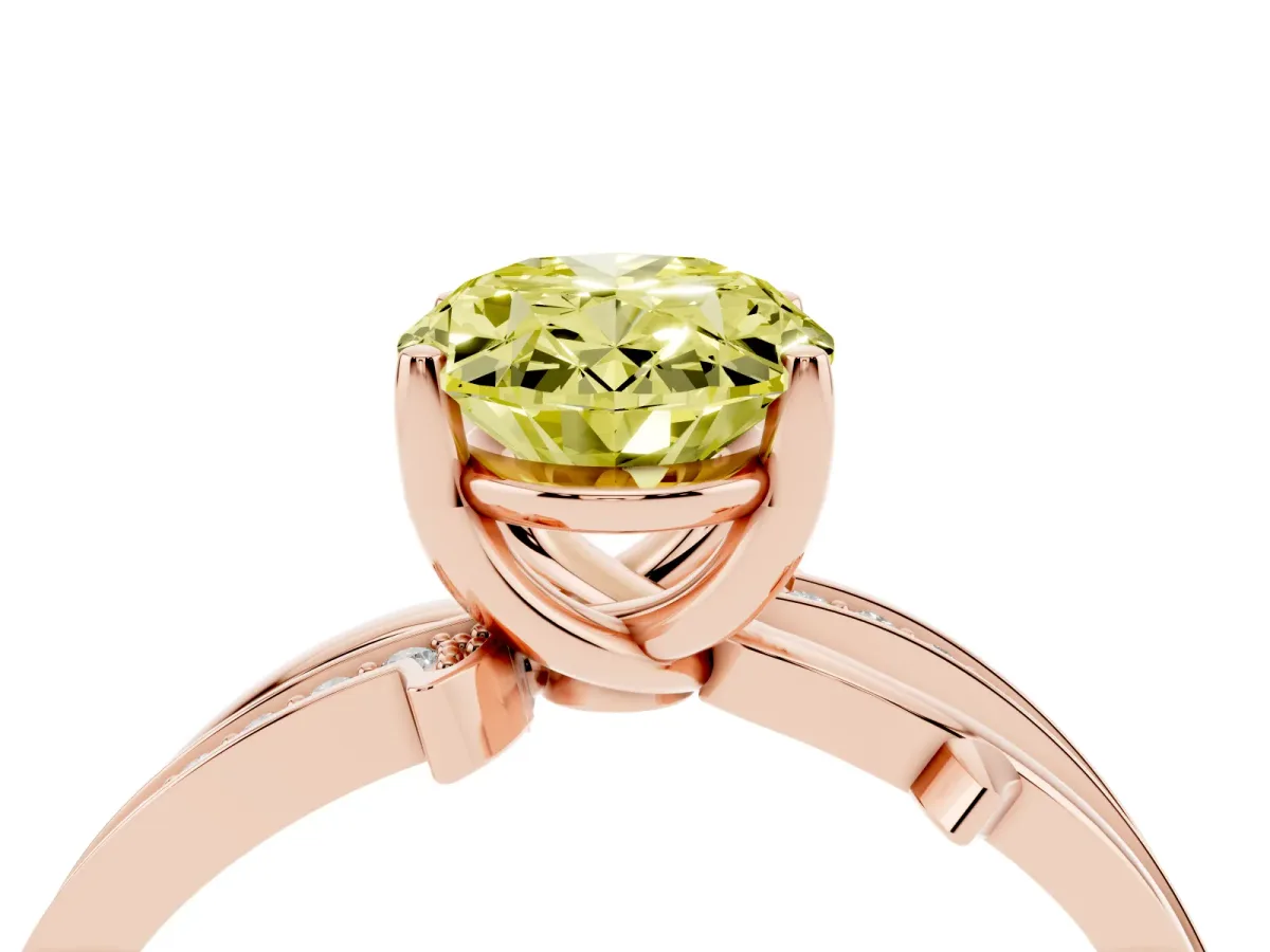 Fancy Yellow Oval Cut Solitaire Twist Band with Pavé Accents and Four-Prong Setting Rose gold