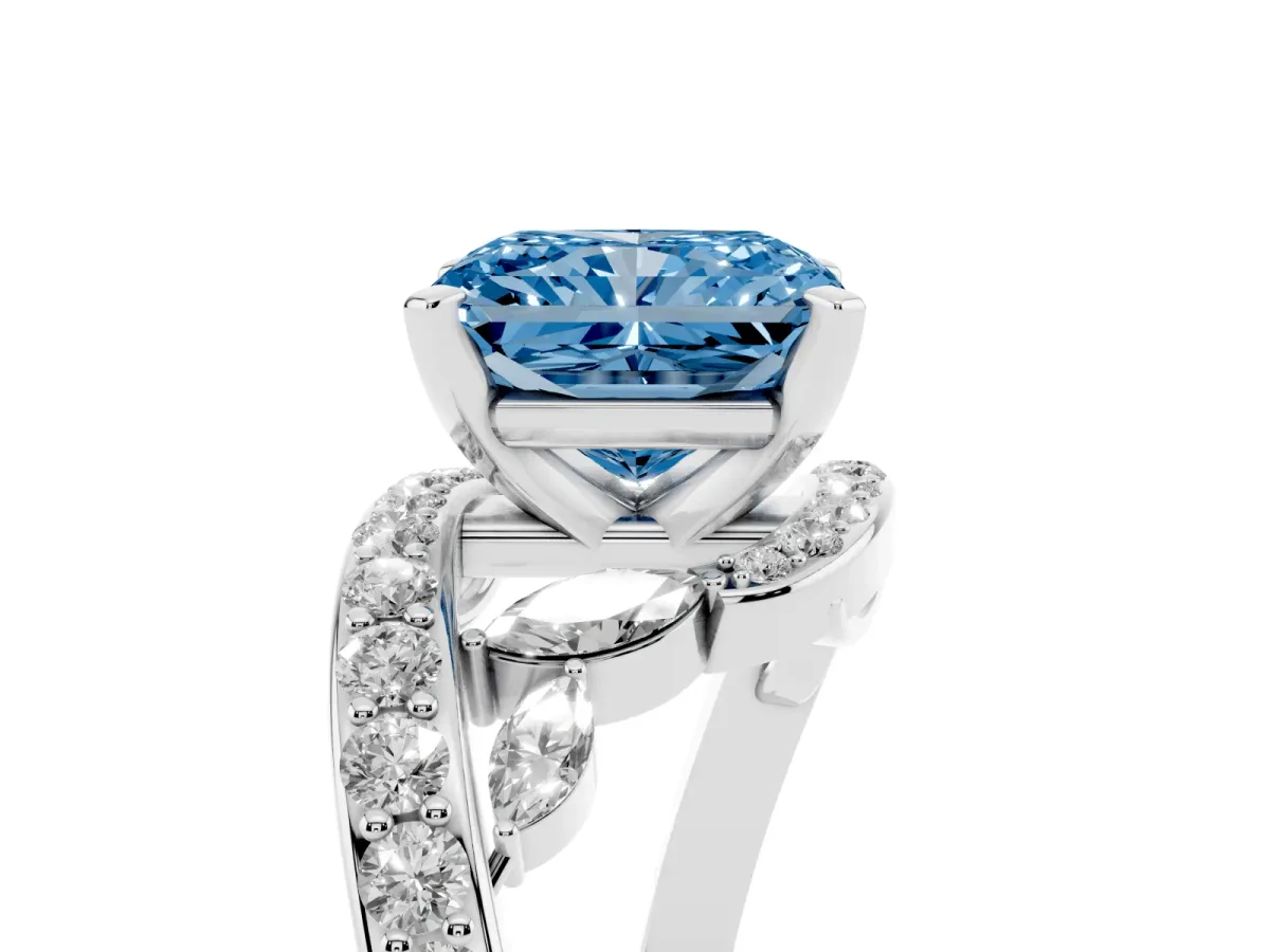 Fancy Blue Radiant Cut Solitaire with Pavé Twist Band and Four-Prong Setting Silver