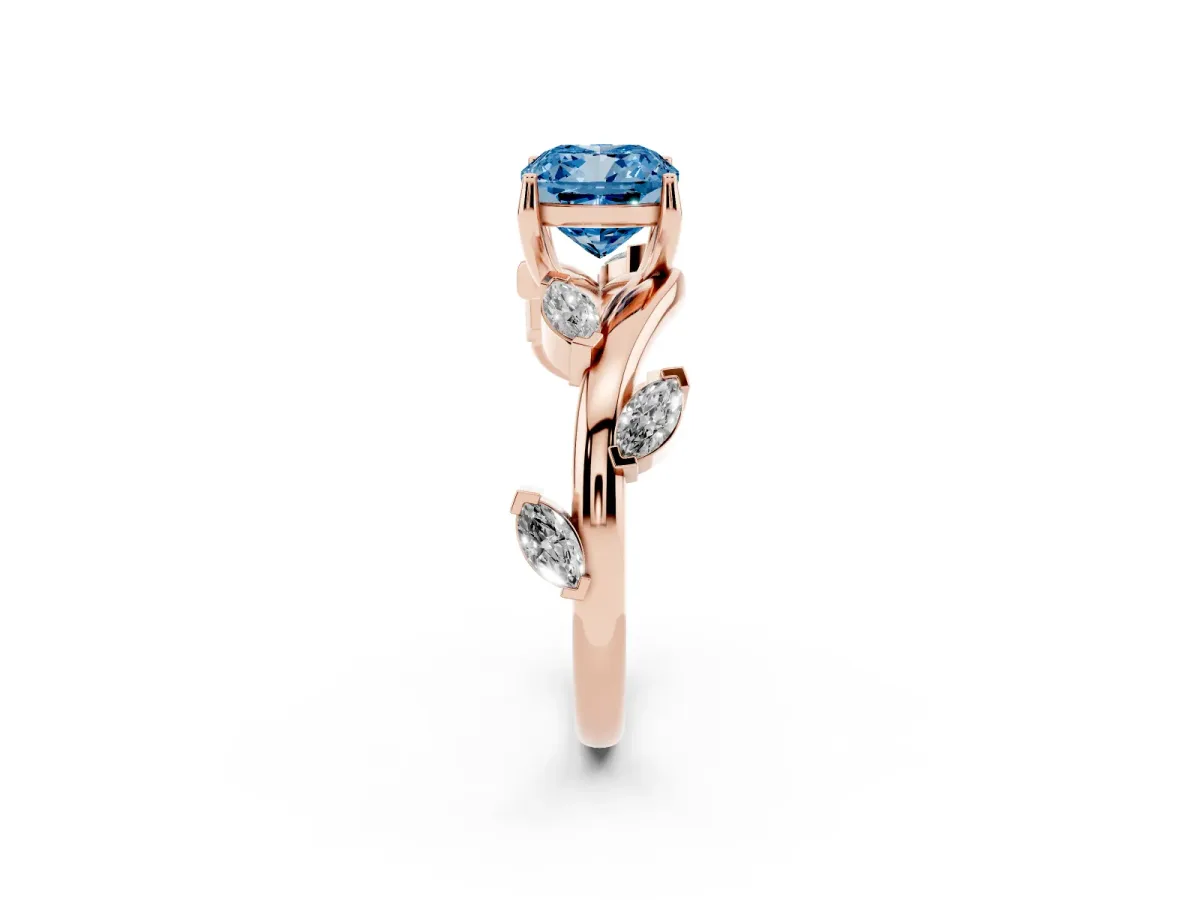 Fancy Blue Cushion Cut Solitaire Twisted Band Marquise Accent Prong Setting Ring Rose gold