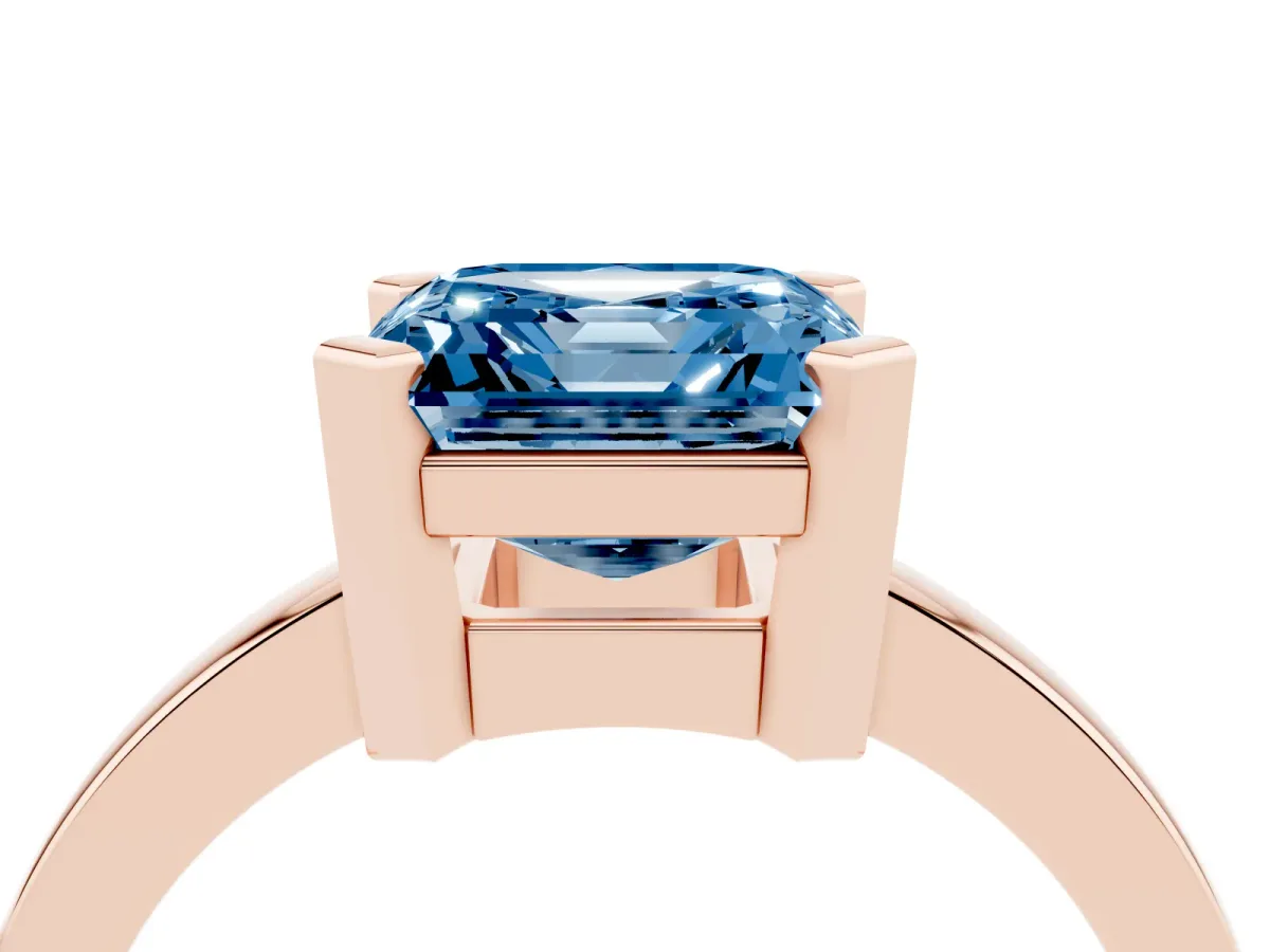 Fancy Blue Asscher Cut Cut Solitaire Ring with Four-Prong Setting and Classic Band Rose gold