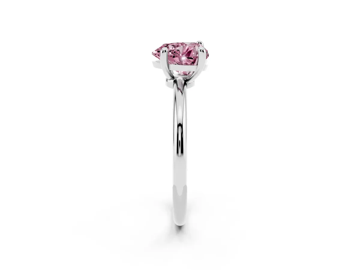 Fancy Pink Heart Cut Solitaire Diamond Ring with 4-Prong Setting on a Classic Band Silver