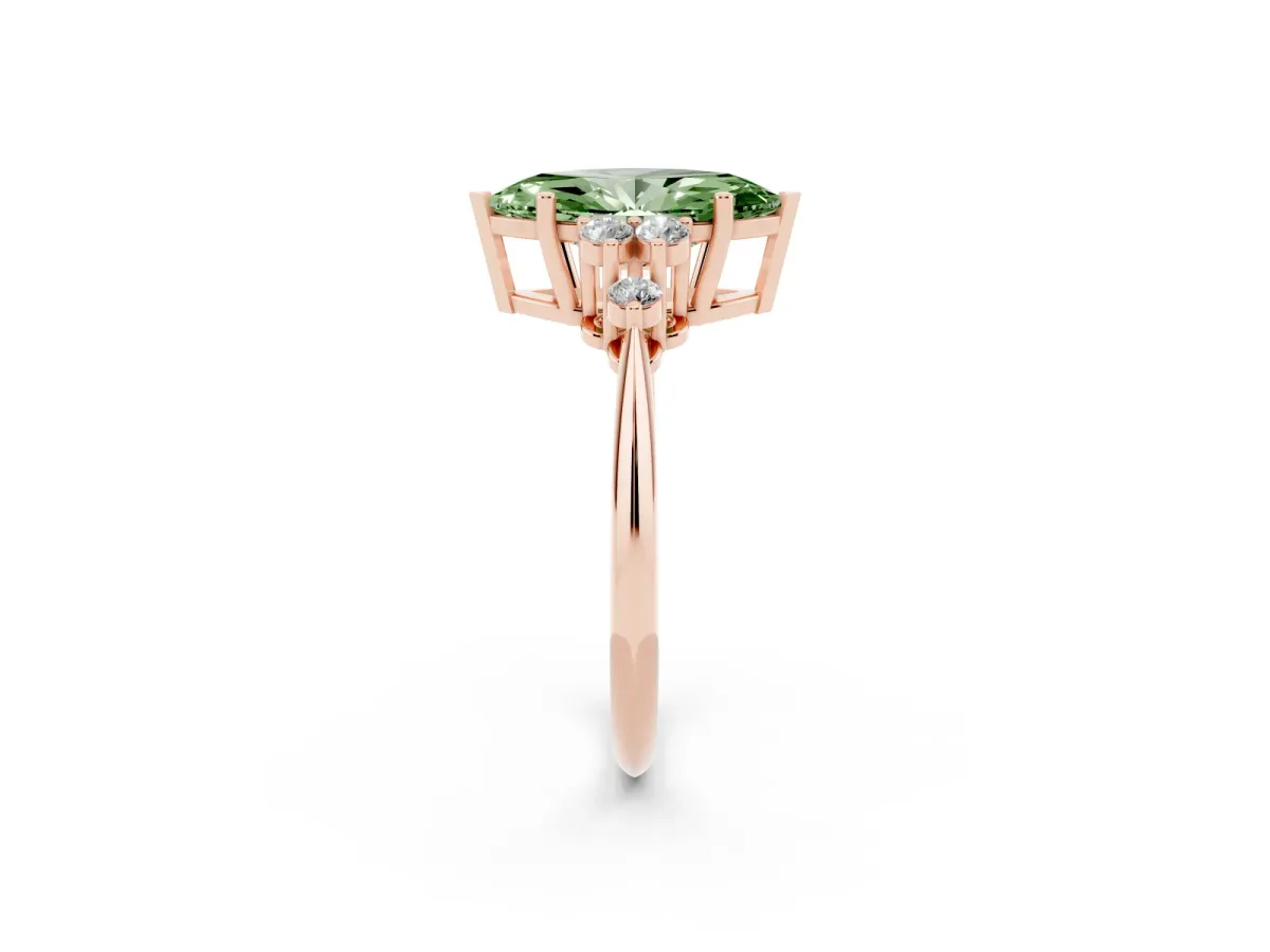 Fancy Green Marquise Cut Cut Diamond Cluster Ring with Solitaire Band and Four-Prong Setting Rose gold