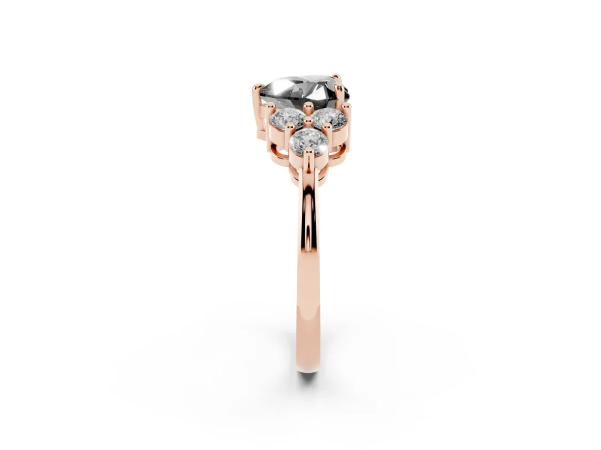 Fancy Black Heart Cut Brilliant Diamond Cluster Accent Solitaire Ring with Prong Setting Rose gold