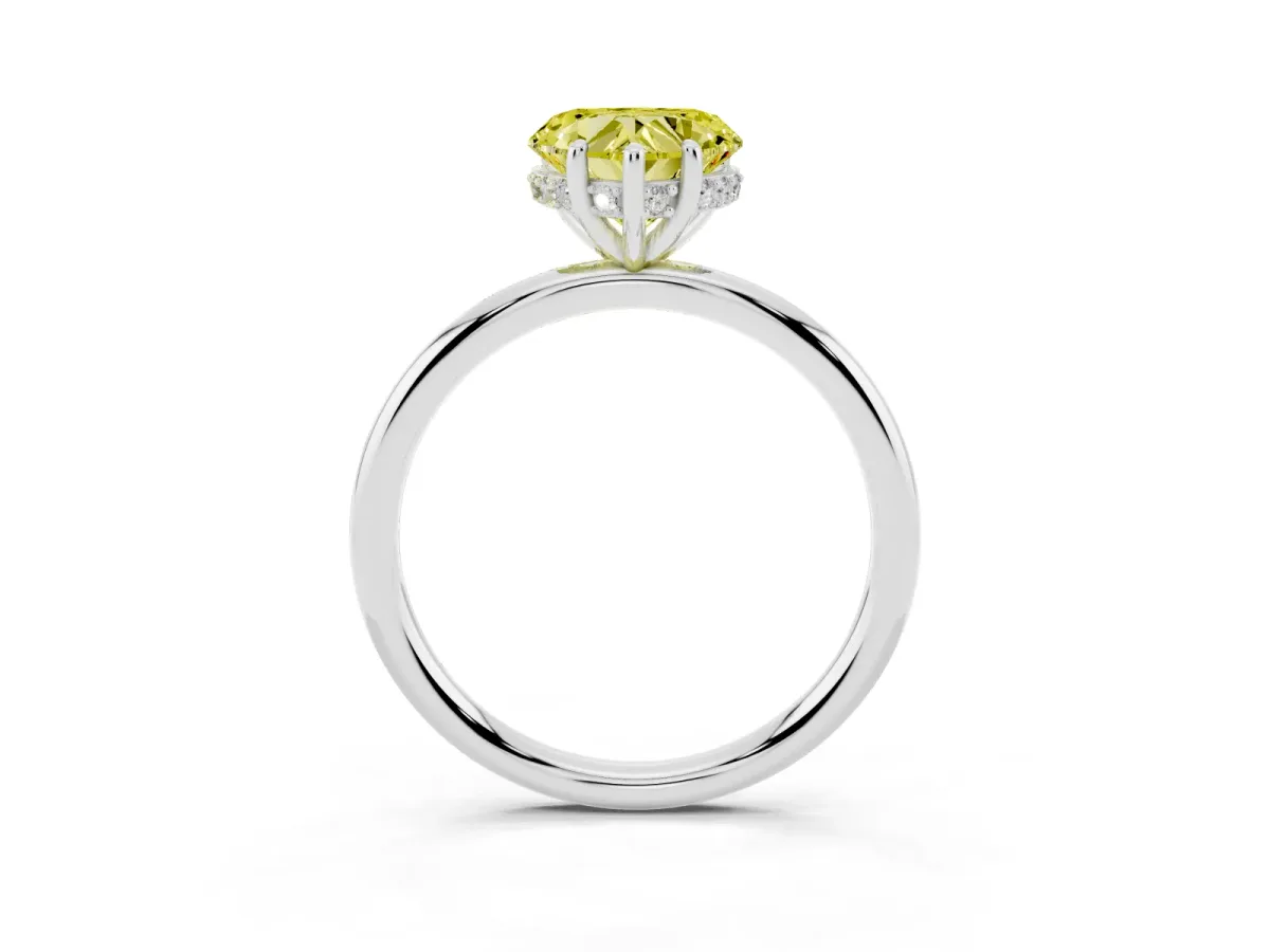 Fancy Yellow Heart Cut Solitaire Diamond Ring with a Classic Band and Four-Prong Setting Platinum