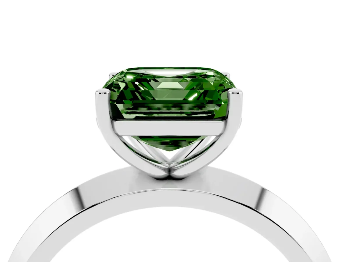 Fancy Green Asscher Cut Cut Solitaire Engagement Ring with Flat Band and Four-Prong Setting Platinum