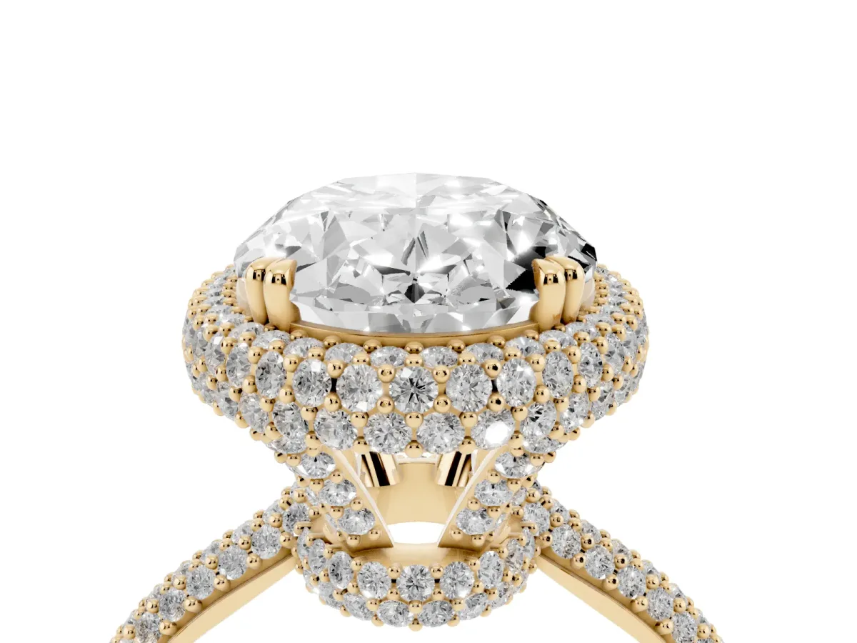 Oval Diamond Halo Ring with Round Diamond Accents Yellow gold