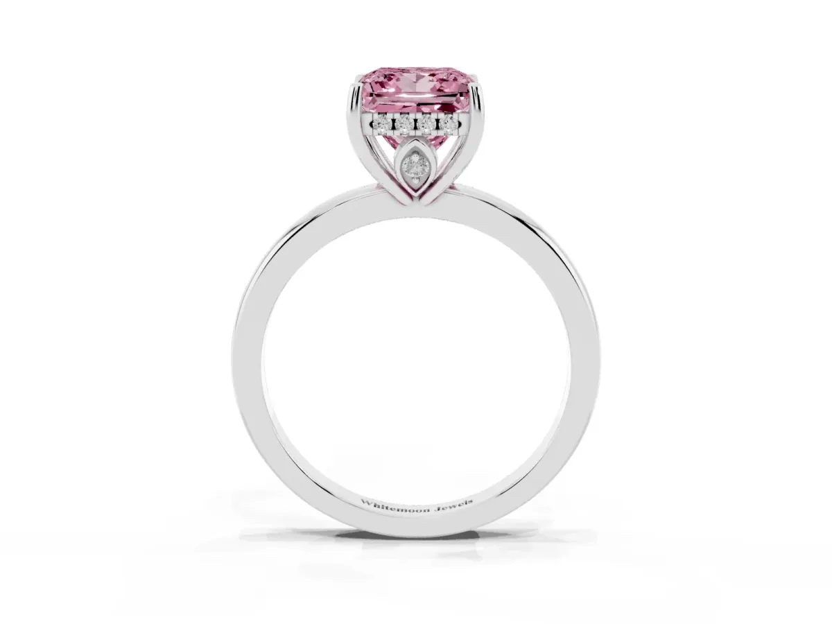 Fancy Pink Princess Cut Solitaire Diamond Ring with Prong Setting and Plain Band Silver