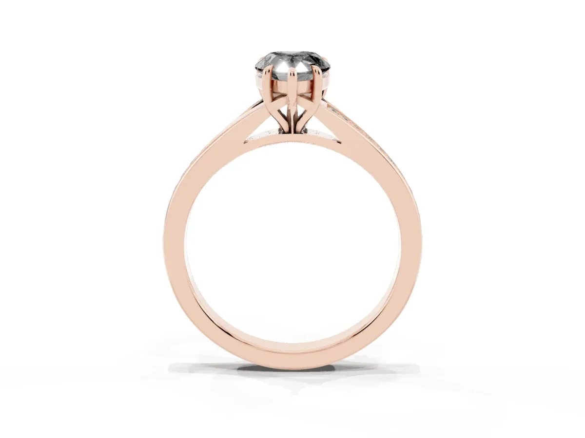 Fancy Black Pear Cut Diamond Solitaire Ring with Pavé Band and Prong Setting Rose gold