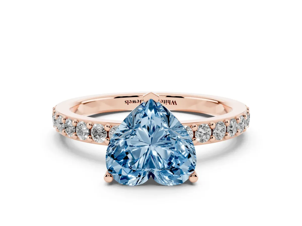Fancy Blue Heart Cut Cut Diamond Solitaire with Pave Band and Four-Prong Setting Rose gold