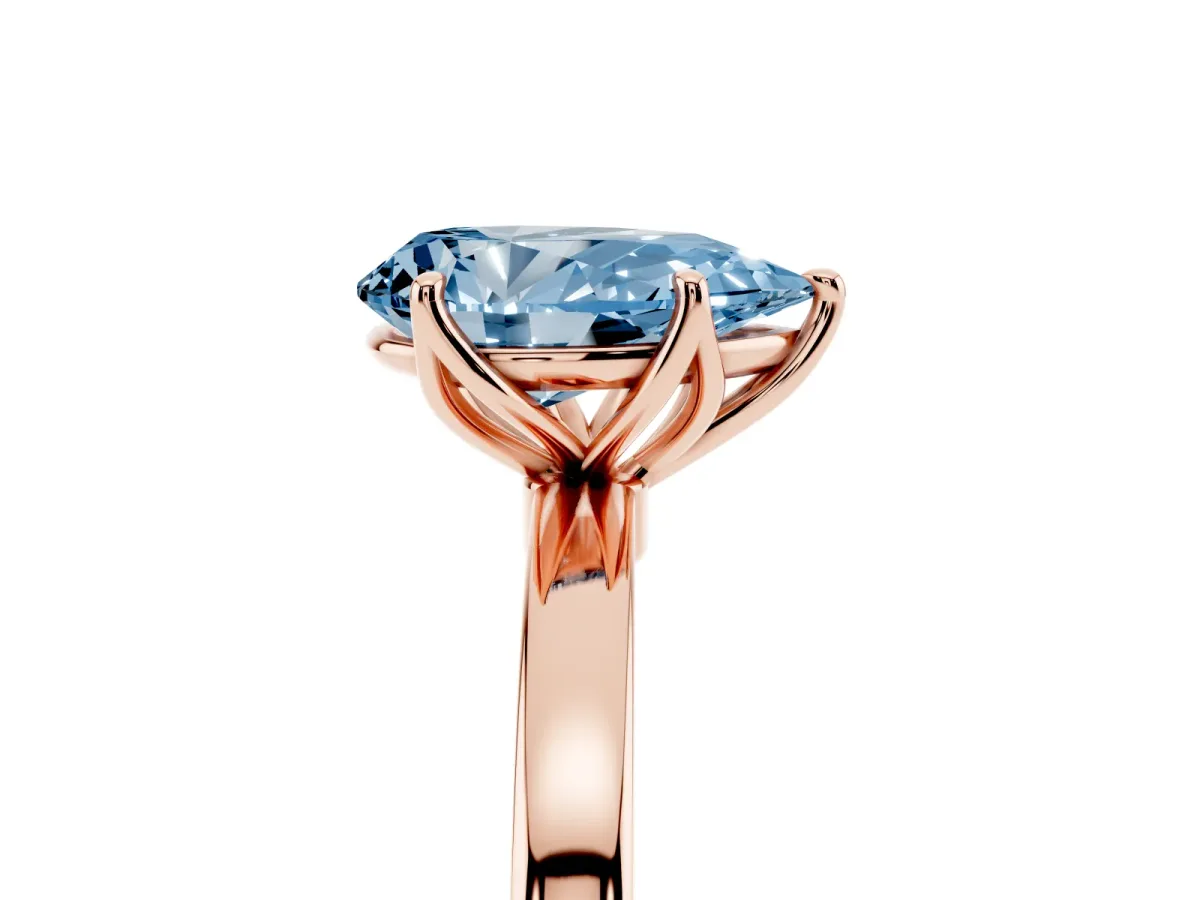 Fancy Blue Pear Cut Diamond Solitaire Ring with Thin Band and Prong Setting Rose gold