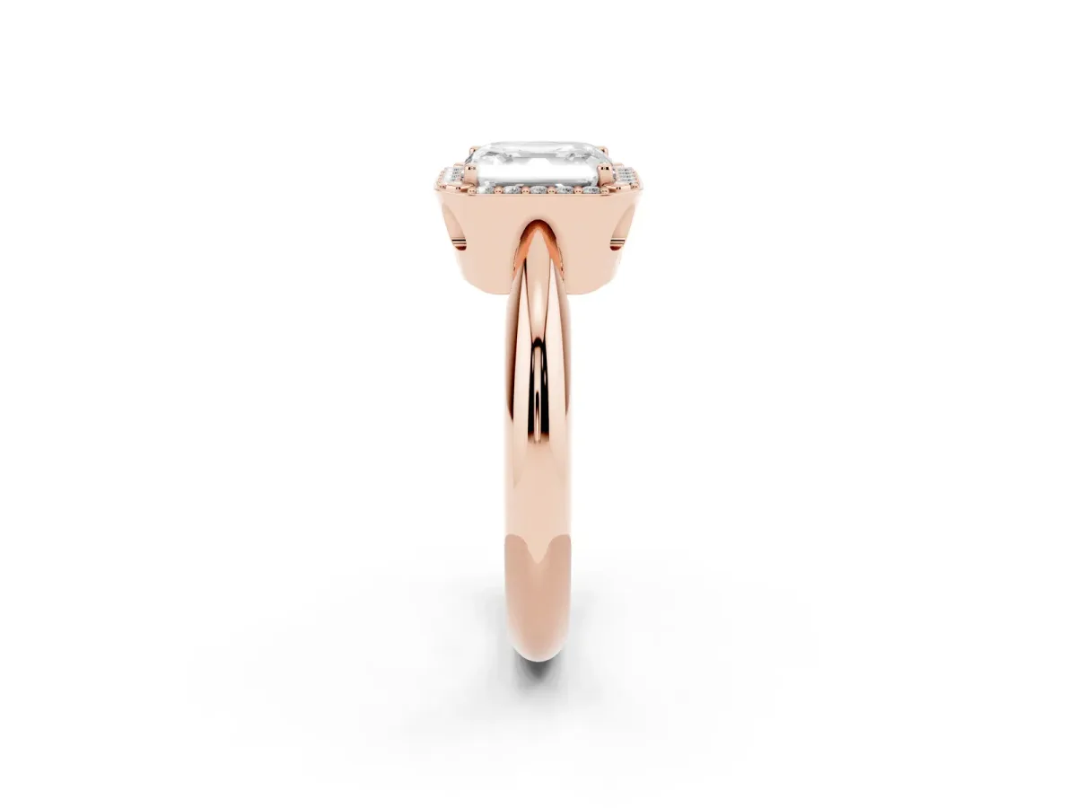 Asscher Cut Cut Diamond Halo Engagement Ring with Split Shank and Four-Prong Setting Rose gold