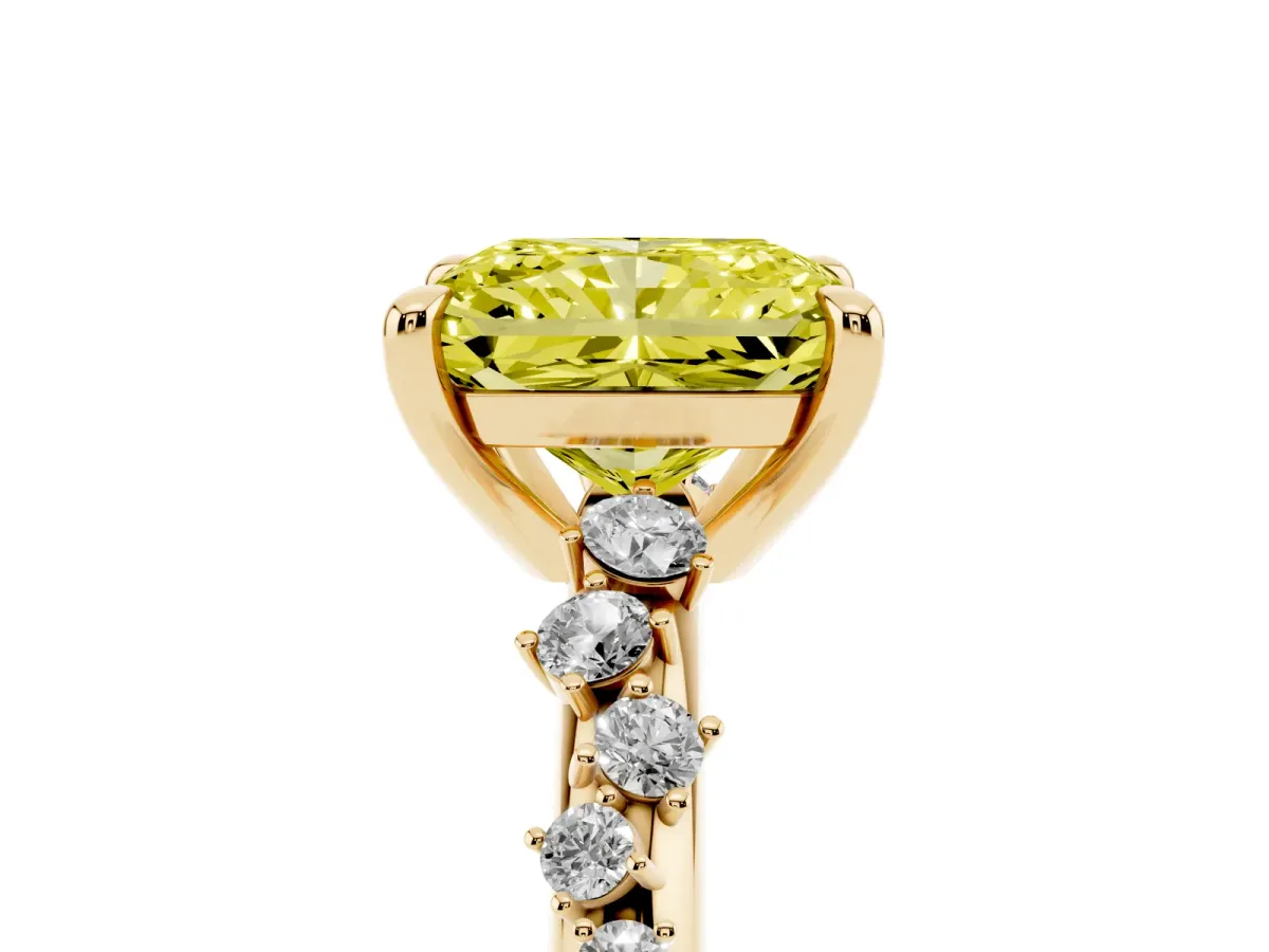 Fancy Yellow Radiant Cut Cut Diamond Vine Band with Four-Prong Setting Yellow gold