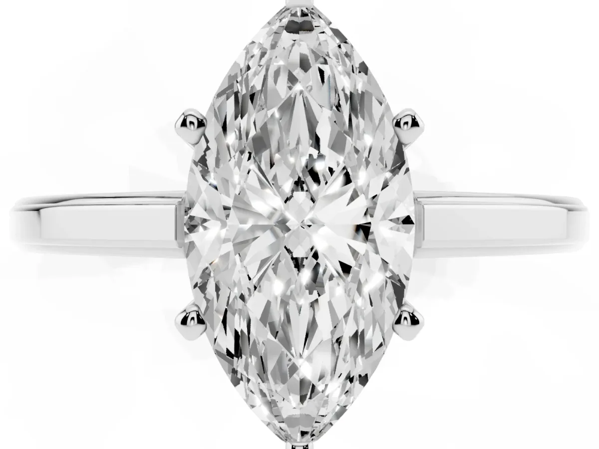 Marquise Cut Solitaire Diamond Ring with Four-Prong Setting and Classic Band Silver