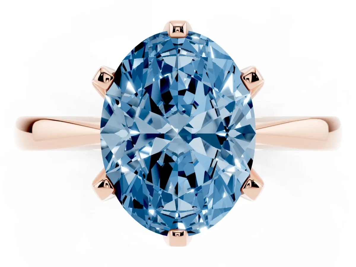 Fancy Blue Oval Cut Solitaire Engagement Ring with Six-Prong Setting and Tapered Band Rose gold