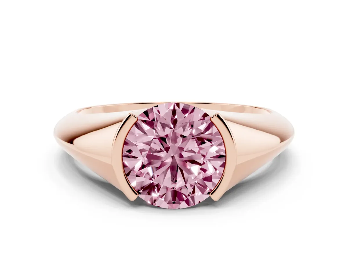 Fancy Pink Round Cut Solitaire Tension Set Diamond Ring Rose gold