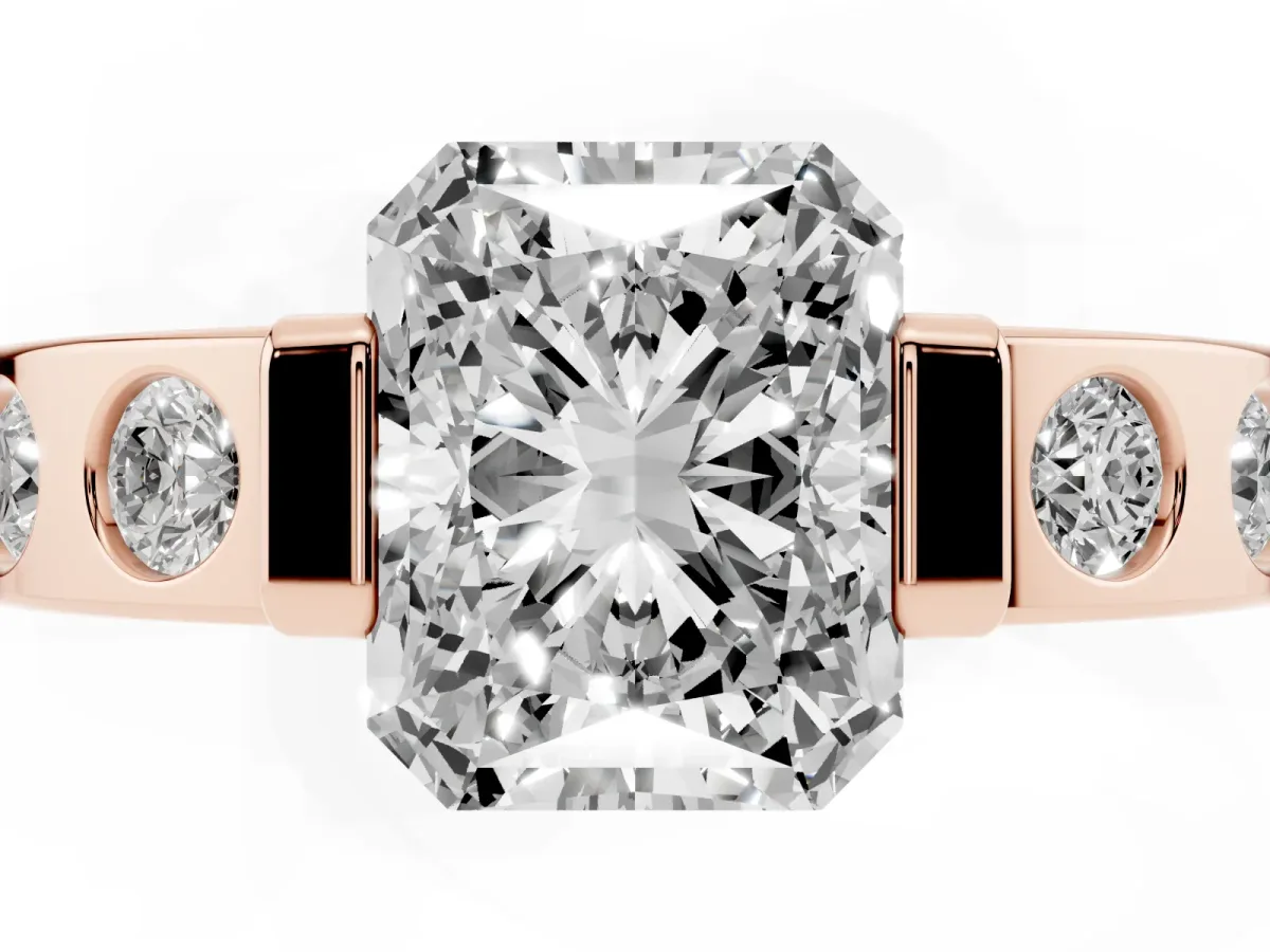 Radiant Cut Brilliant Channel-Set Diamond Ring with Bezel Prong Setting Rose gold