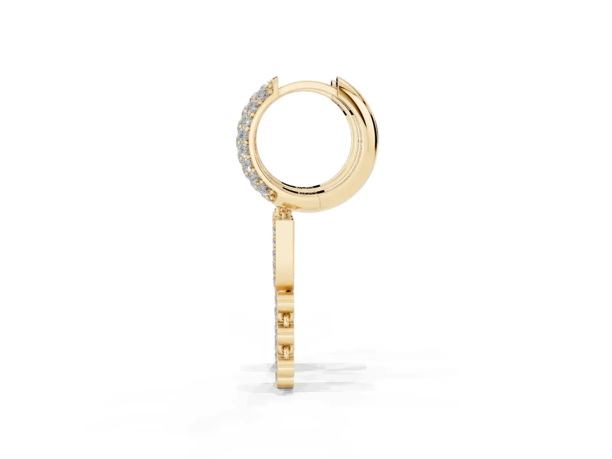 Round Diamond Initial U Huggie Hoop Earrings Yellow gold