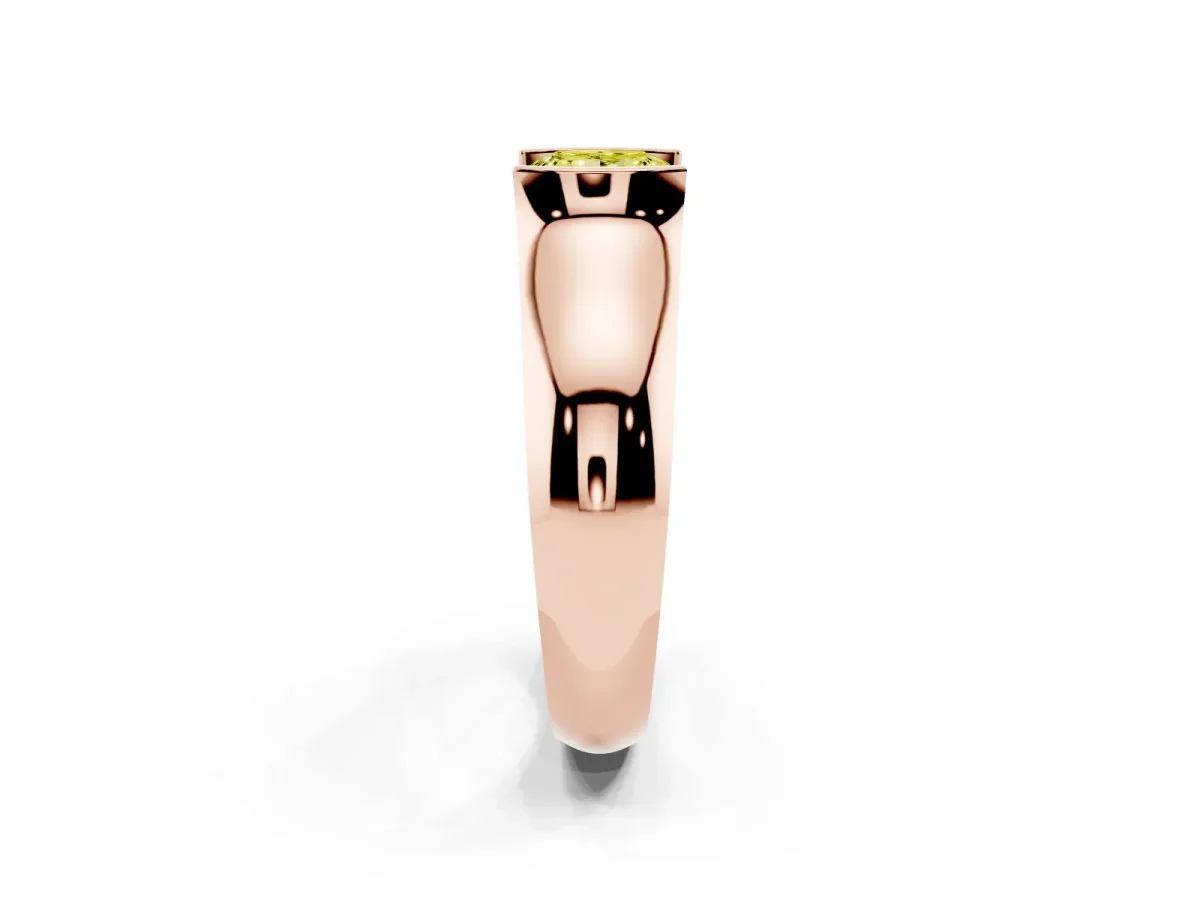 Fancy Yellow Princess Cut Solitaire Bezel Set Diamond Ring with Wide Band Rose gold