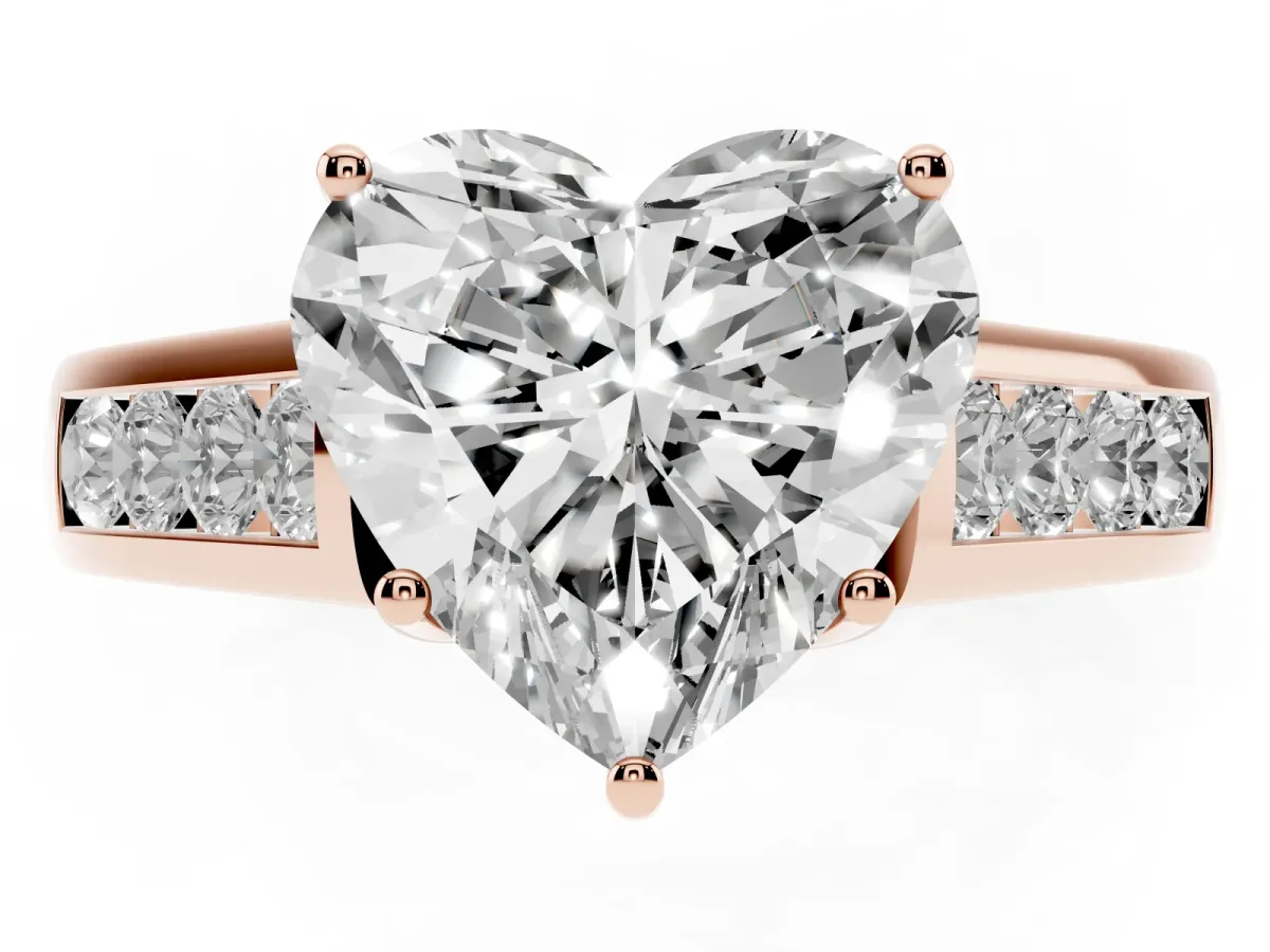 Heart Cut Brilliant Channel-Set Solitaire Ring with Four-Prong Setting Rose gold