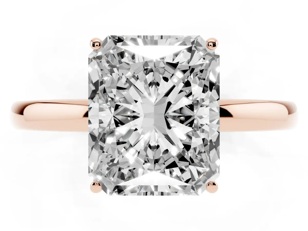 Radiant Cut Solitaire Diamond Ring with Prong Setting and Plain Band Rose gold