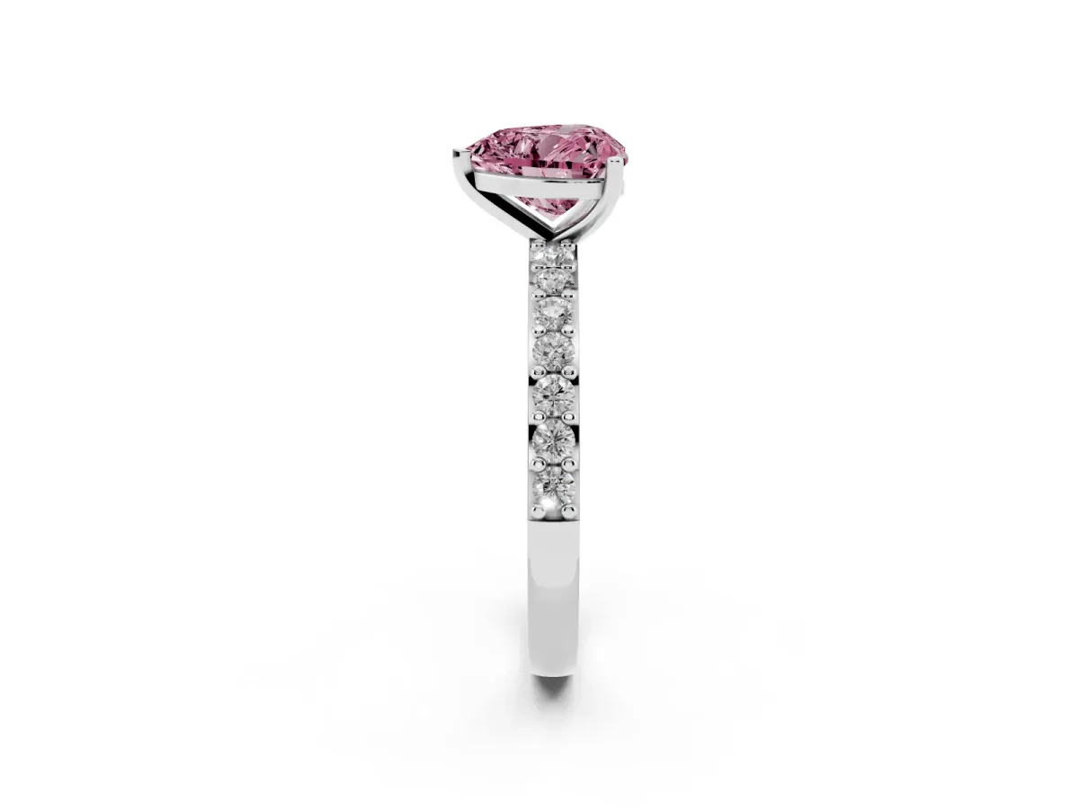 Fancy Pink Heart Cut Cut Diamond Solitaire with Pave Band and Four-Prong Setting Platinum