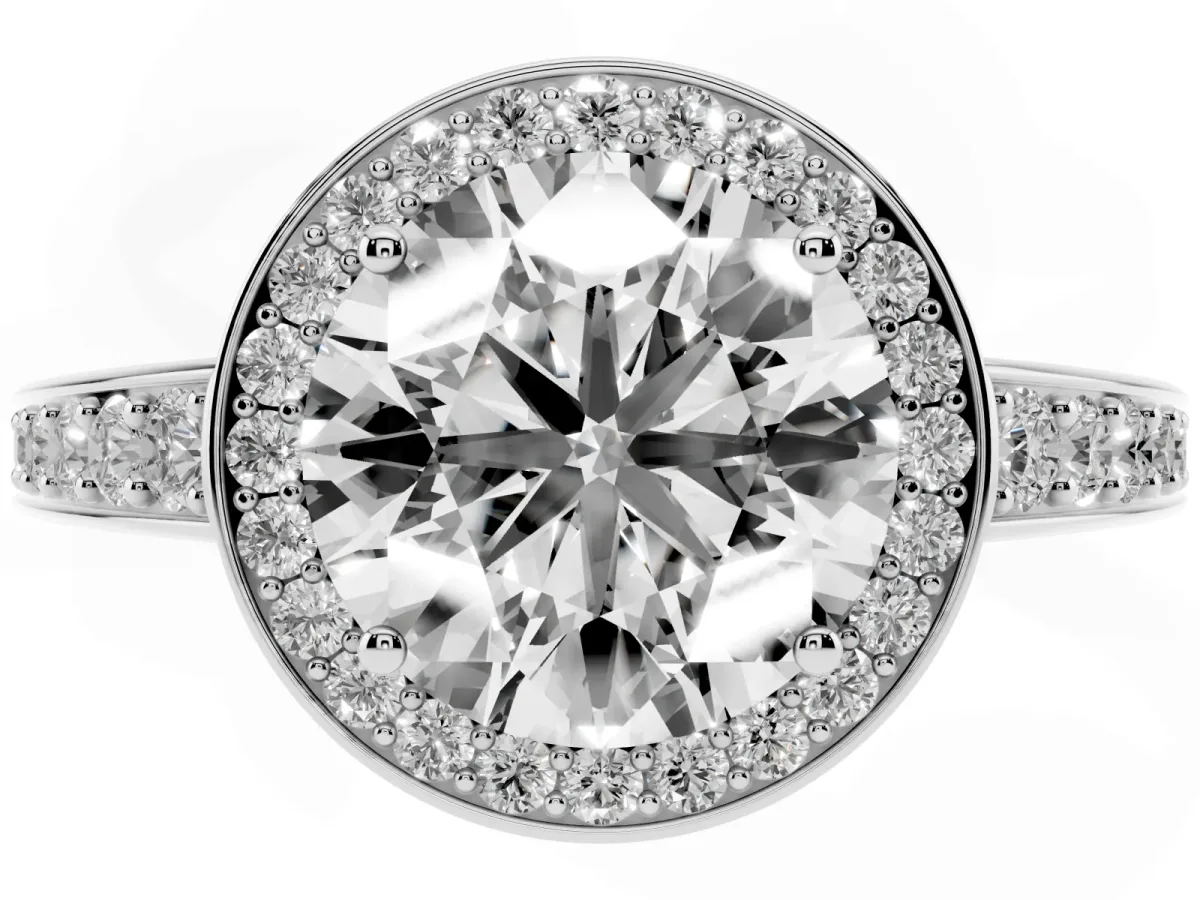 Round Cut Halo Pavé Diamond Engagement Ring with Bezel Setting White gold