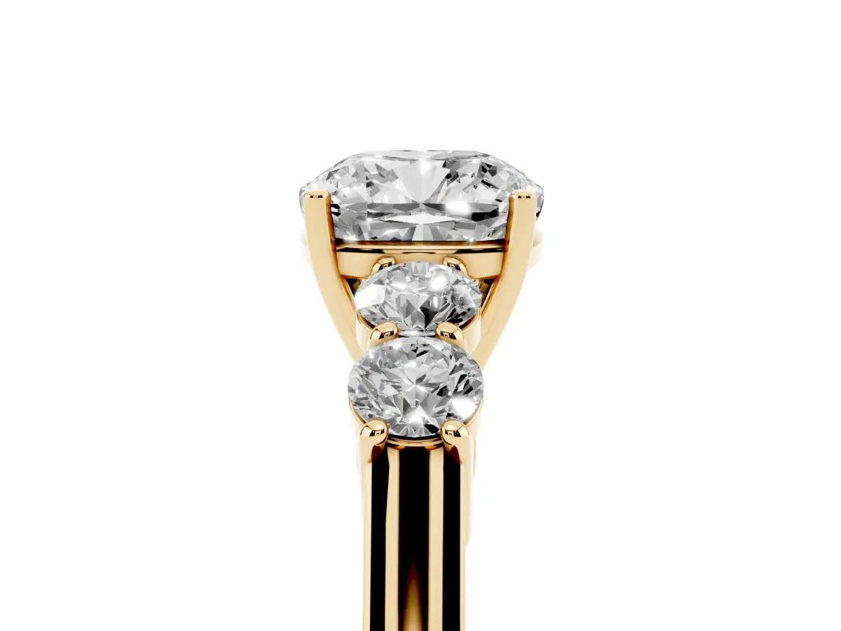 Cushion Cut Cut Diamond Five-Stone Prong Set White Gold Ring Yellow gold