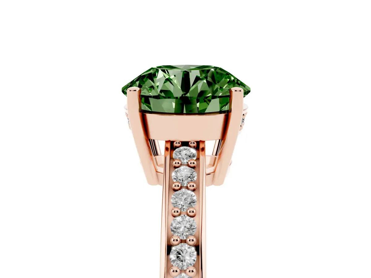 Fancy Green Round Cut Solitaire Pavé Band Prong Setting Ring Rose gold