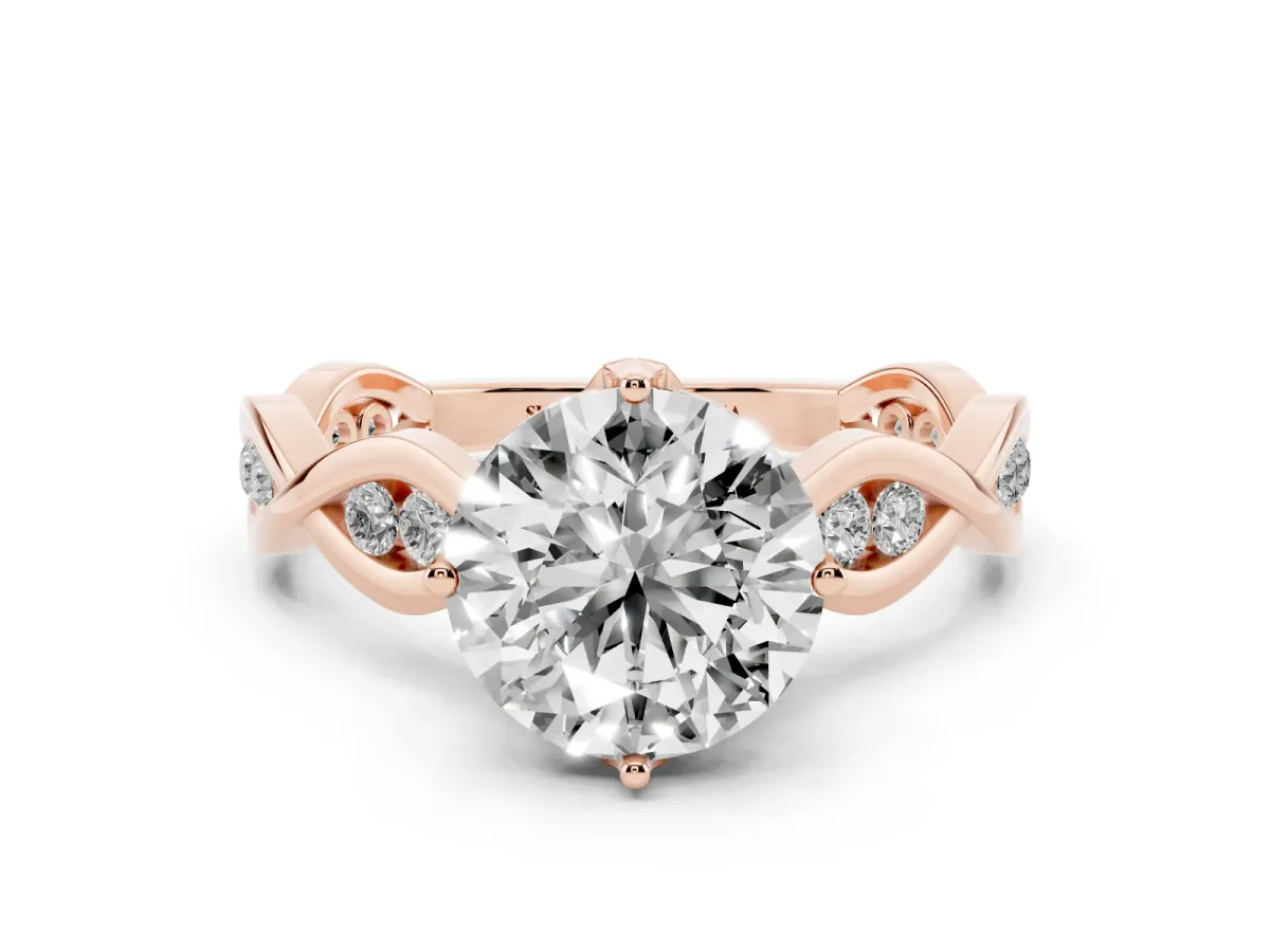 Round Cut Solitaire Twist Band with Leaf Prong Setting Rose gold