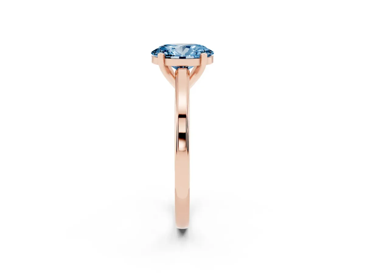 Fancy Blue Oval Cut Solitaire Diamond Ring with Four-Prong Setting and Classic Band Rose gold