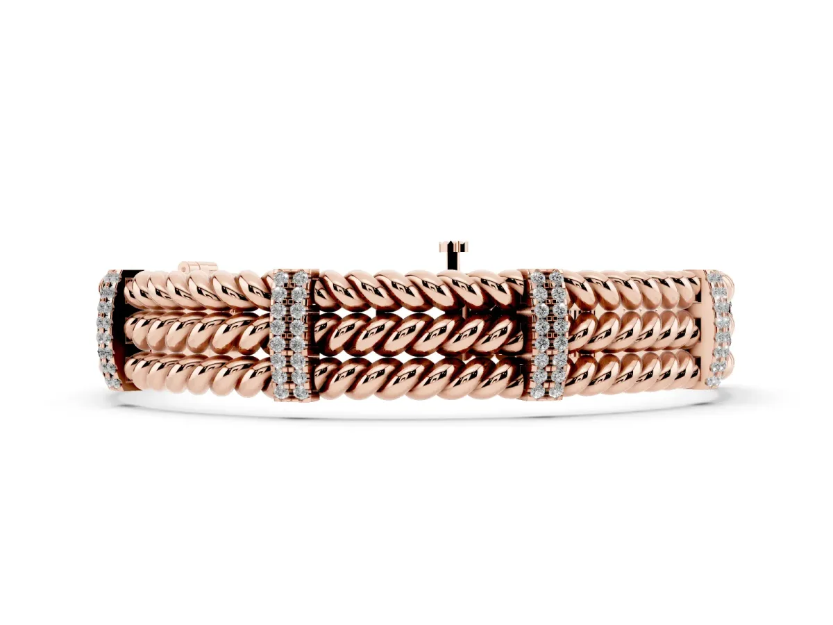 Round Diamond Pavé Rope Bracelet with Box Clasp Rose gold
