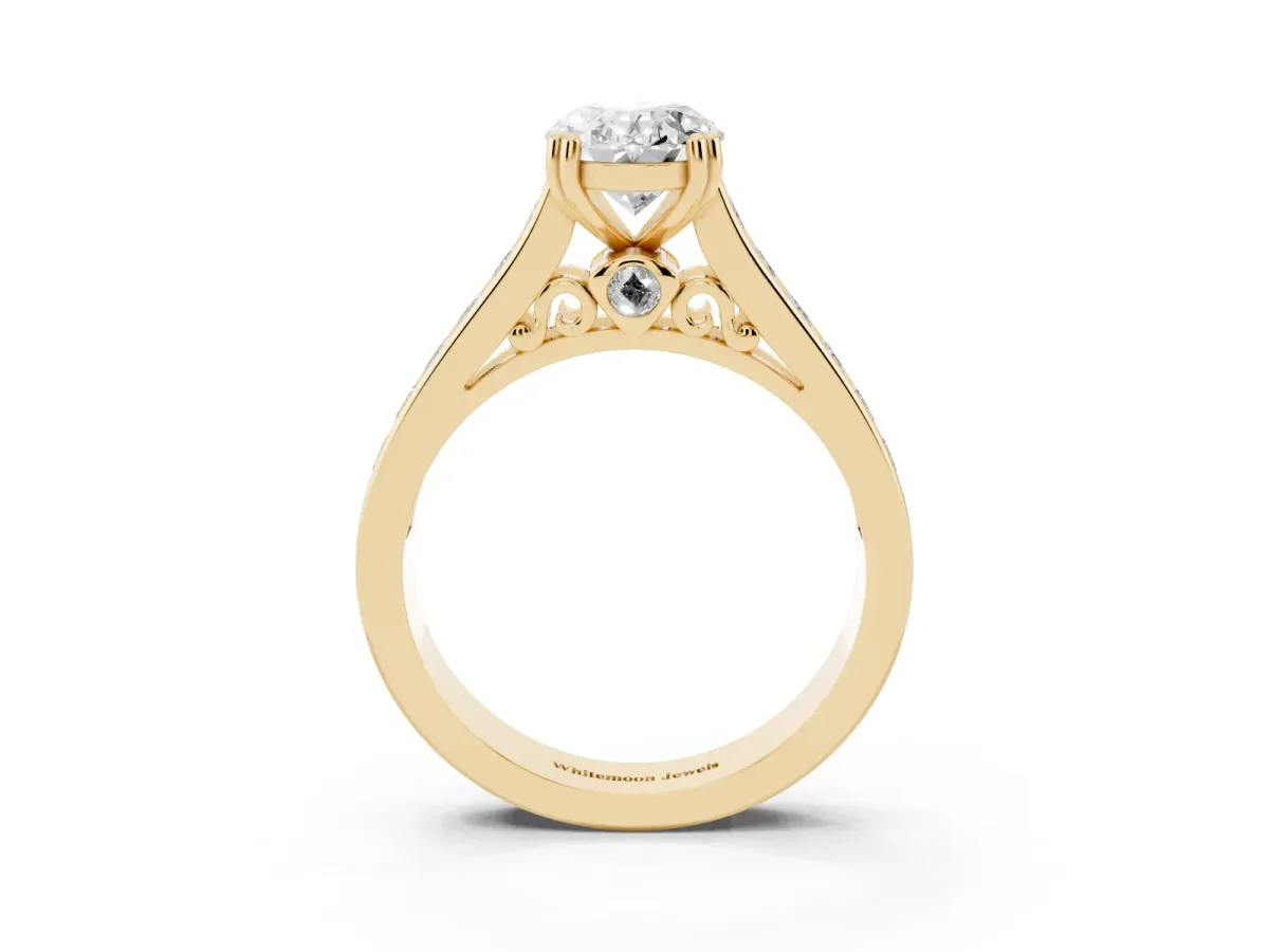 Oval Cut Cut Channel Set Solitaire Engagement Ring with Prong Setting Yellow gold