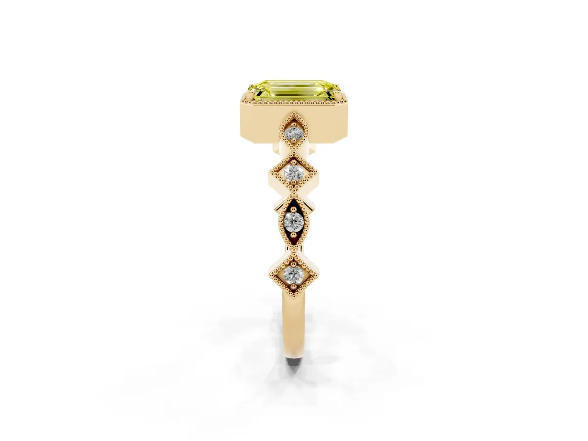 Fancy Yellow Emerald Cut Milgrain Marquise Diamond Twist Band Ring Yellow gold