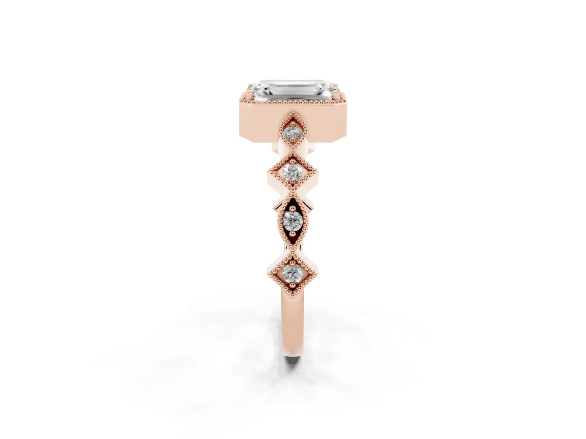 Emerald Cut Milgrain Marquise Diamond Twist Band Ring Rose gold
