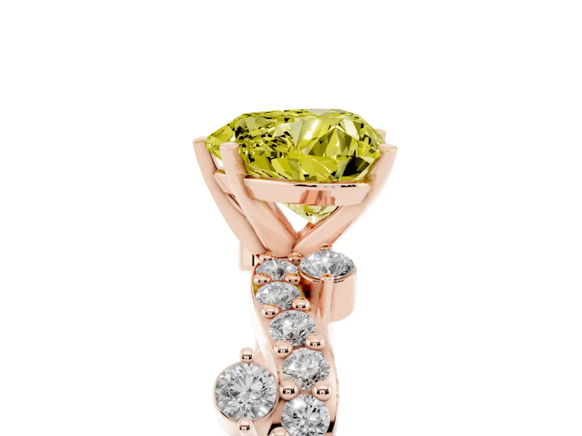 Fancy Yellow Heart Cut Cut Solitaire Diamond Twisted Band with Pave Setting Rose gold