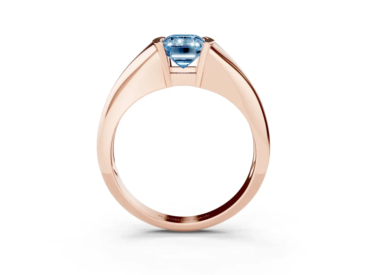 Fancy Blue Emerald Cut Solitaire Tension Set Diamond Ring Rose gold