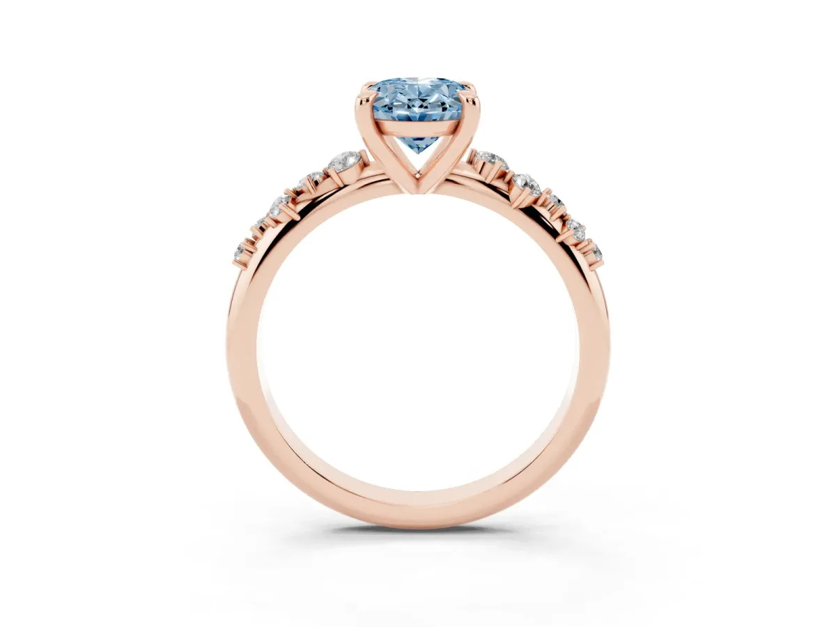 Fancy Blue Oval Cut Cut Diamond Vine Band with Four-Prong Setting Rose gold
