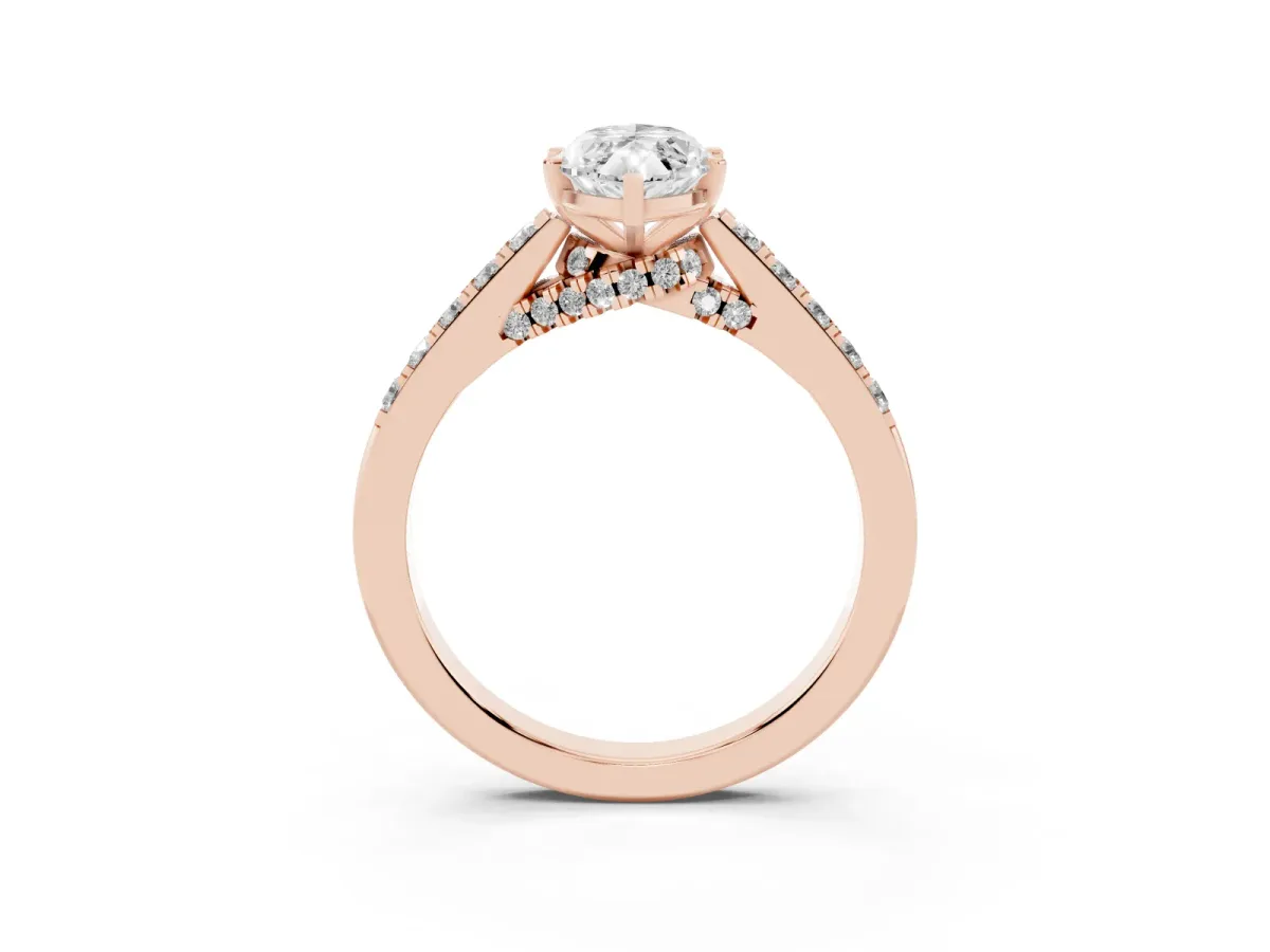 Marquise Cut Diamond Solitaire Ring with Crossover Gallery and Round Pavé Band Rose gold