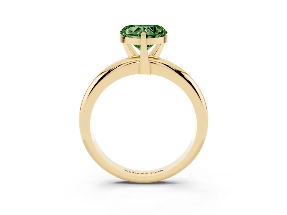 Fancy Green Heart Cut Diamond Solitaire Engagement Ring with Round Band and Four-Prong Setting Yellow gold