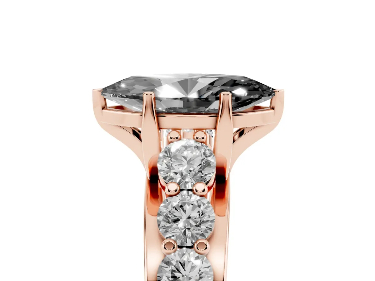 Fancy Black Marquise Cut Diamond Engagement Ring with Pavé Band and Four-Prong Setting Rose gold