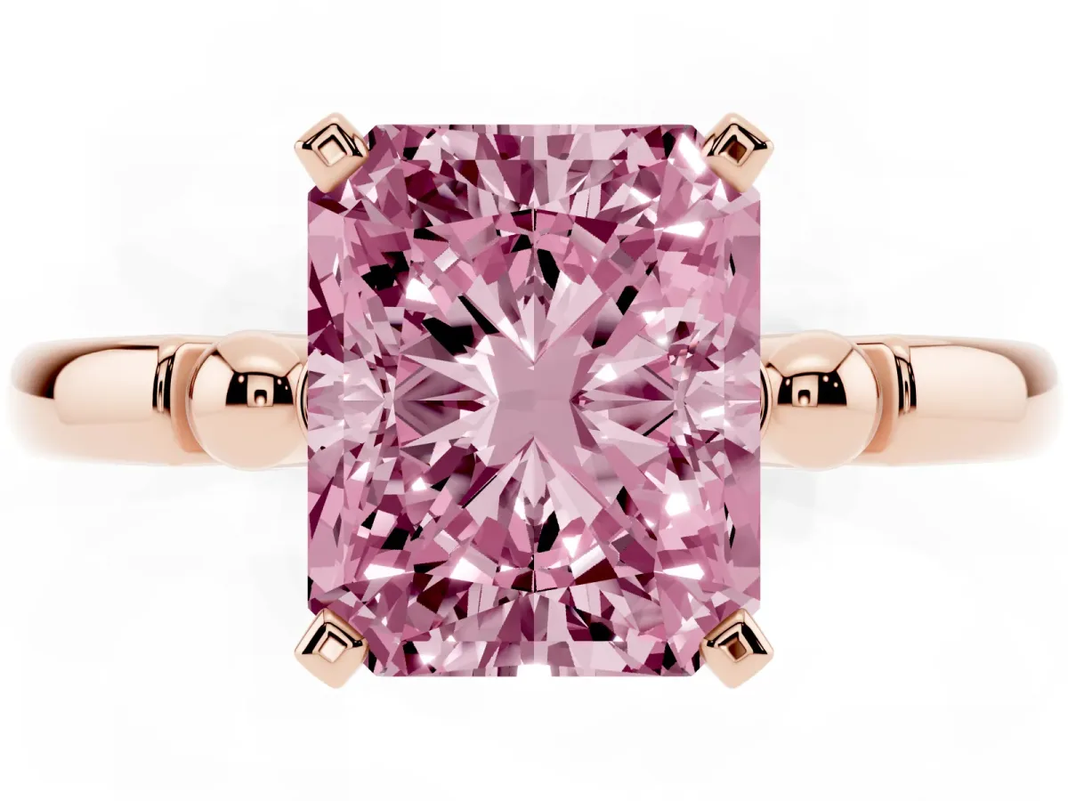 Fancy Pink Radiant Cut Solitaire Beaded Band with Four-Prong Setting Rose gold