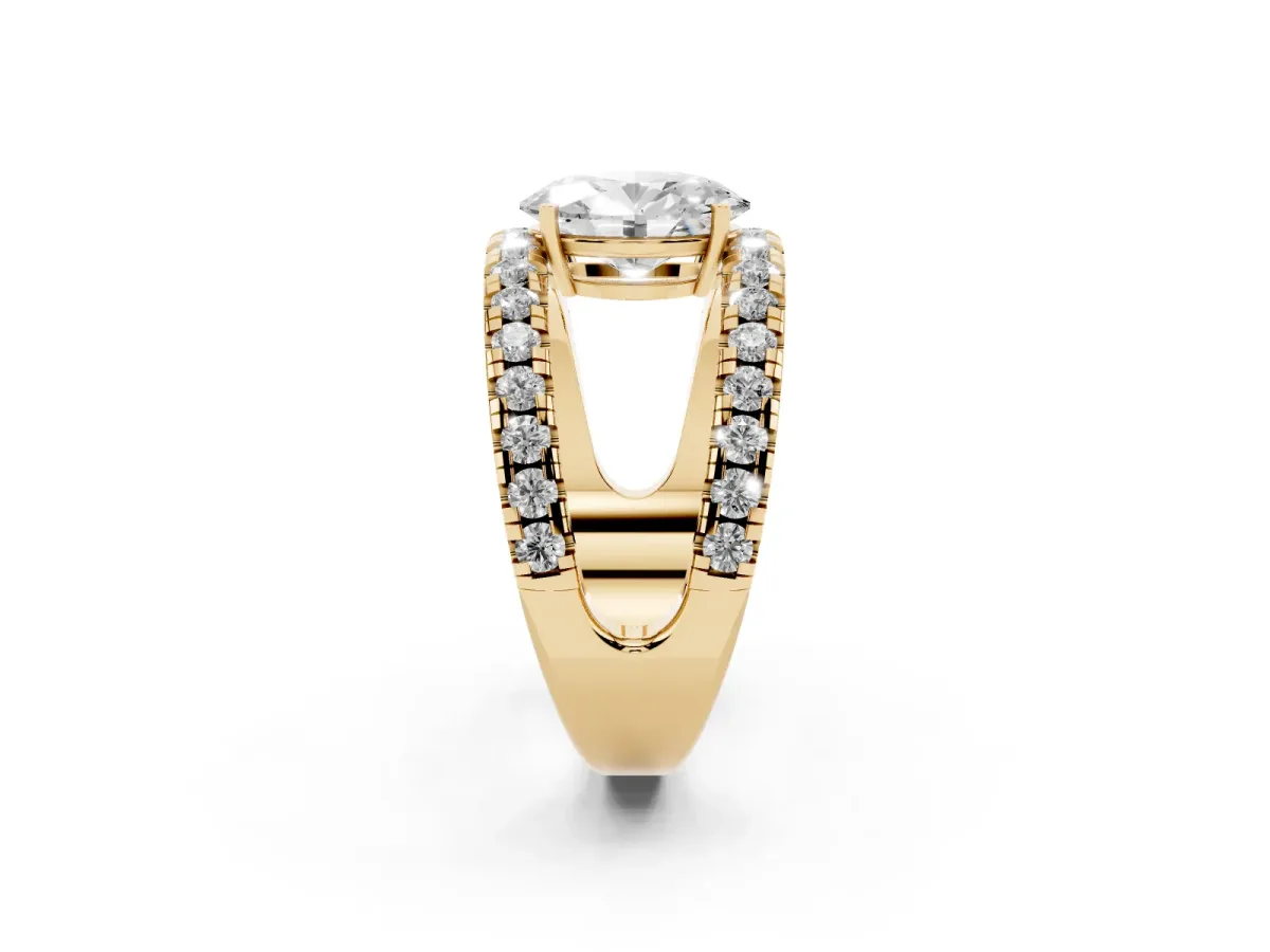 Oval Cut Solitaire Split Shank Pave Diamond Ring Yellow gold