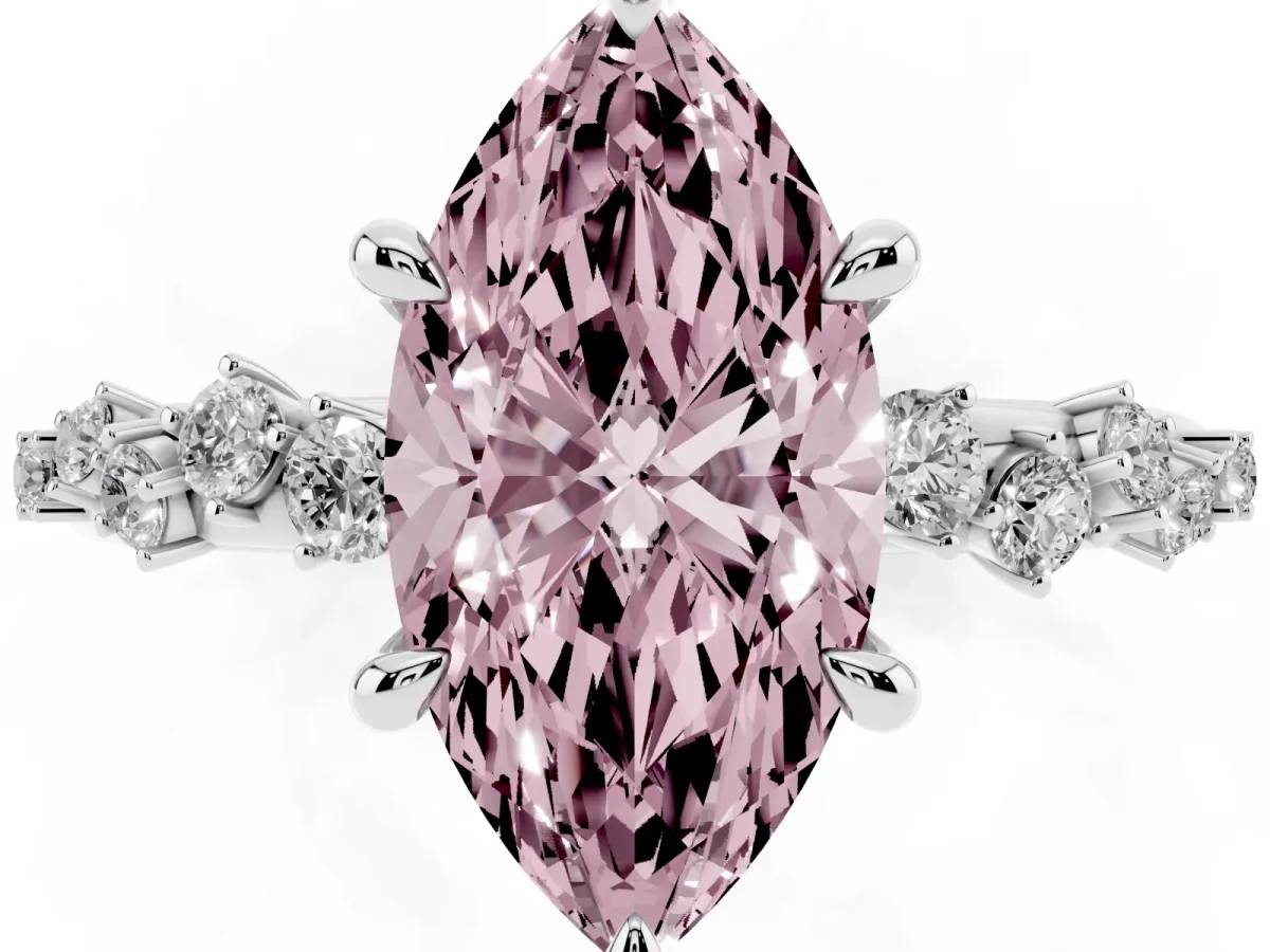 Fancy Pink Marquise Cut Cut Diamond Vine Band with Four-Prong Setting Silver