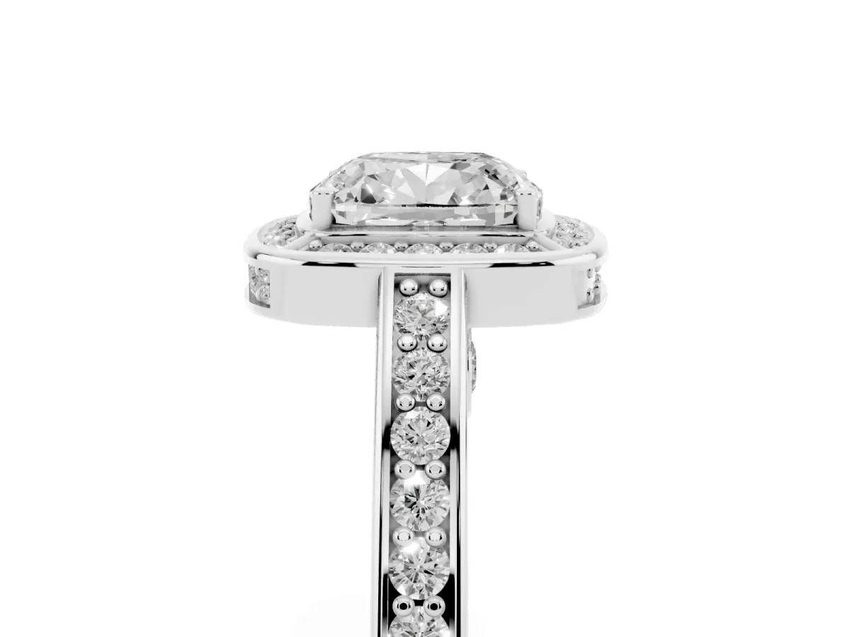 Cushion Cut Cut Halo Pave Split Shank Prong Setting Ring Platinum