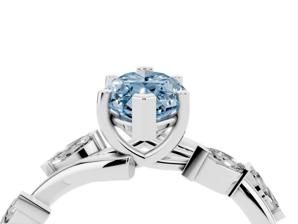Fancy Blue Marquise Cut Solitaire Twisted Band Marquise Accent Prong Setting Ring Platinum